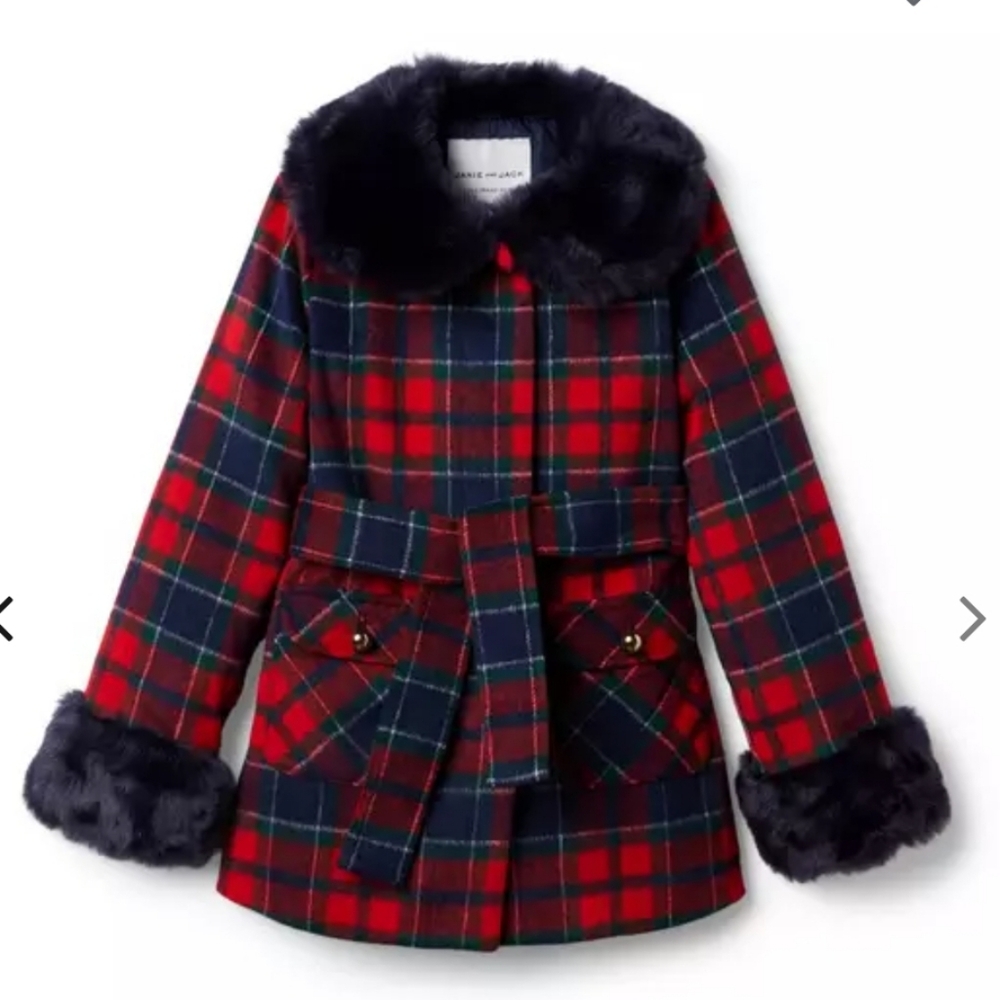 Janie And Jack X American Girl Long Plaid Coat Bradbury Red Size 10-12